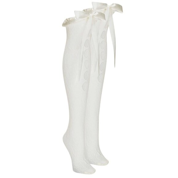 Stems Lolita Knee Socks in White One Size New Womens Lace Bow Nylons - Picture 3 of 4